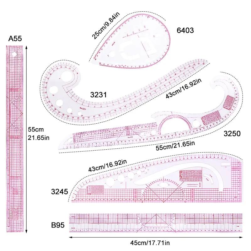 

6-Piece French Curve Ruler Set - Flexible Tailoring Templates for Dressmaking, Pattern Drafting & DIY Sewing Projects United States