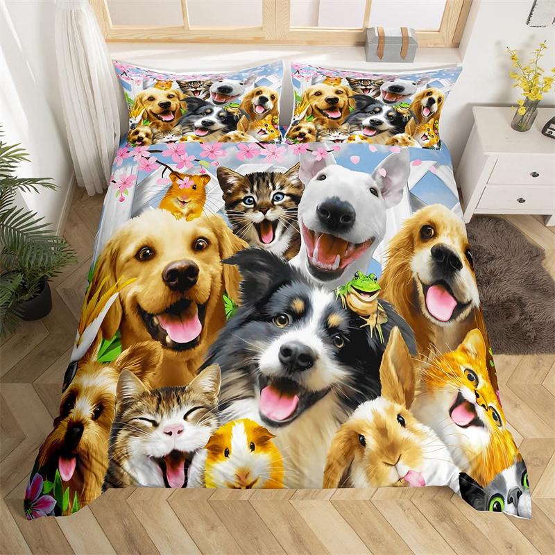Set Husă Plapumă Pisică Copii Twin Full 3D Desene Animate Animal Set Lenjerie de Pat Microfibră Husă Plapumă Drăguță cu Animale de Companie Pentru Fete Băieți Iubitori de Pisici