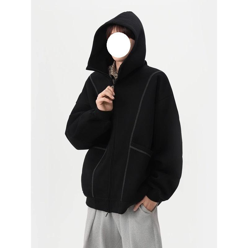 Men's Heavyweight Deconstructed Air Layer Cardigan Hoodie - Autumn/Winter Trendy Stitching Casual Outerwear.