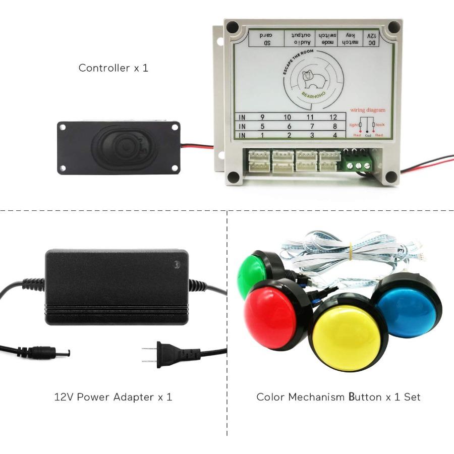 Escape Room Props with 5 Different Colors Buttons Mechanism for Interactive Puzzle Game: Press in Order to Control 12V Magnet L