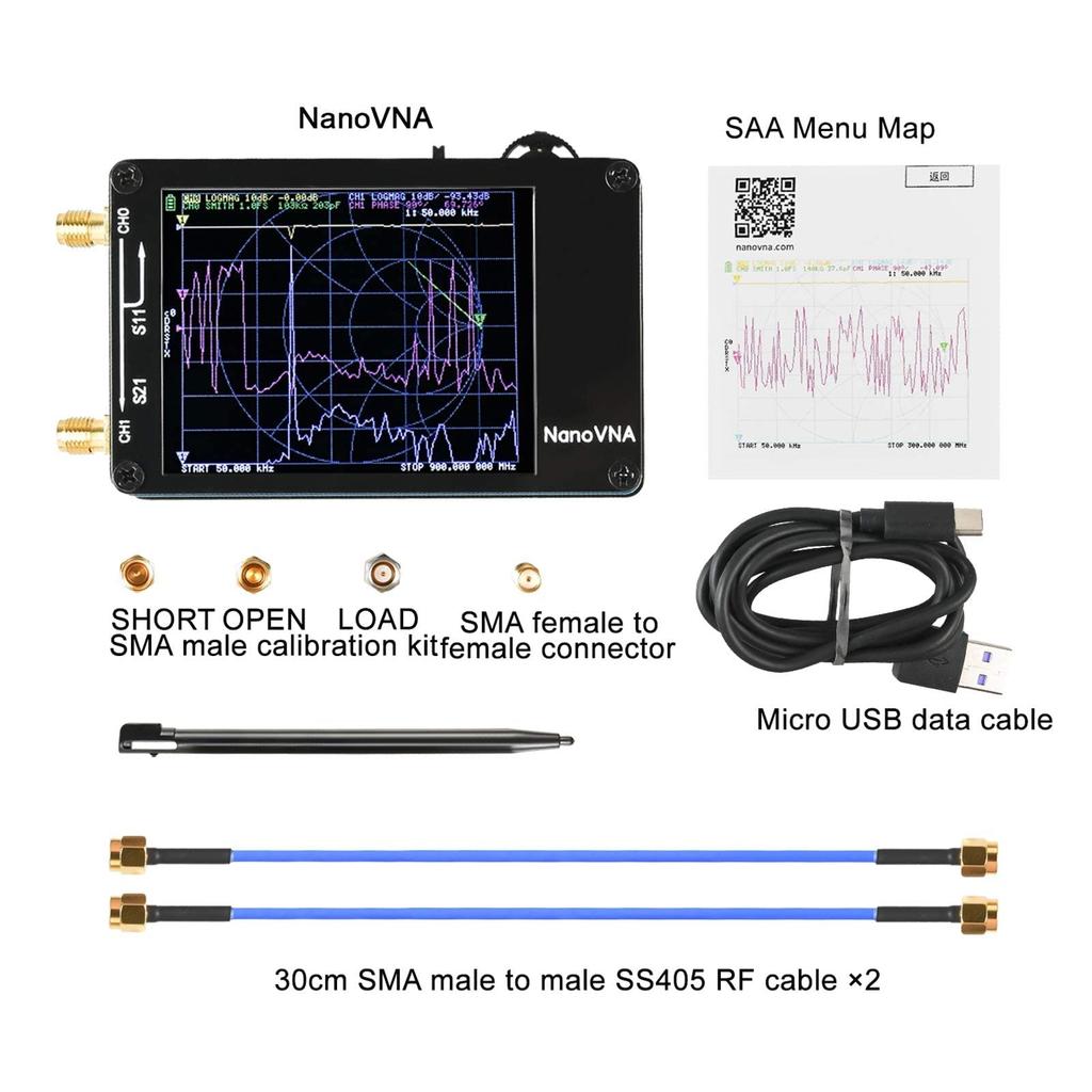 Dearsee NanoVNA Vektor-Netzwerkanalysator 50 kHz - 1,5 GHz Kurzwellen 2,8" Vollwinkel-LCD-Display MFHF VHFUHF Antennenanalysator