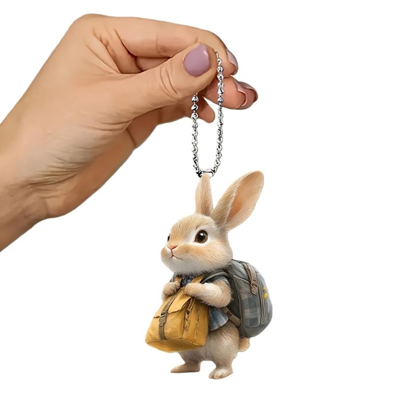 

Couple Gift Featuring Cartoon Backpack Rabbit on 2D Acrylic Keychain Pendant for Car Mirror Hanging Decoration 1