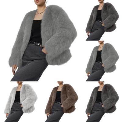 Women's Fashionable Warm Long Sleeve Solid-Color Furry Coat