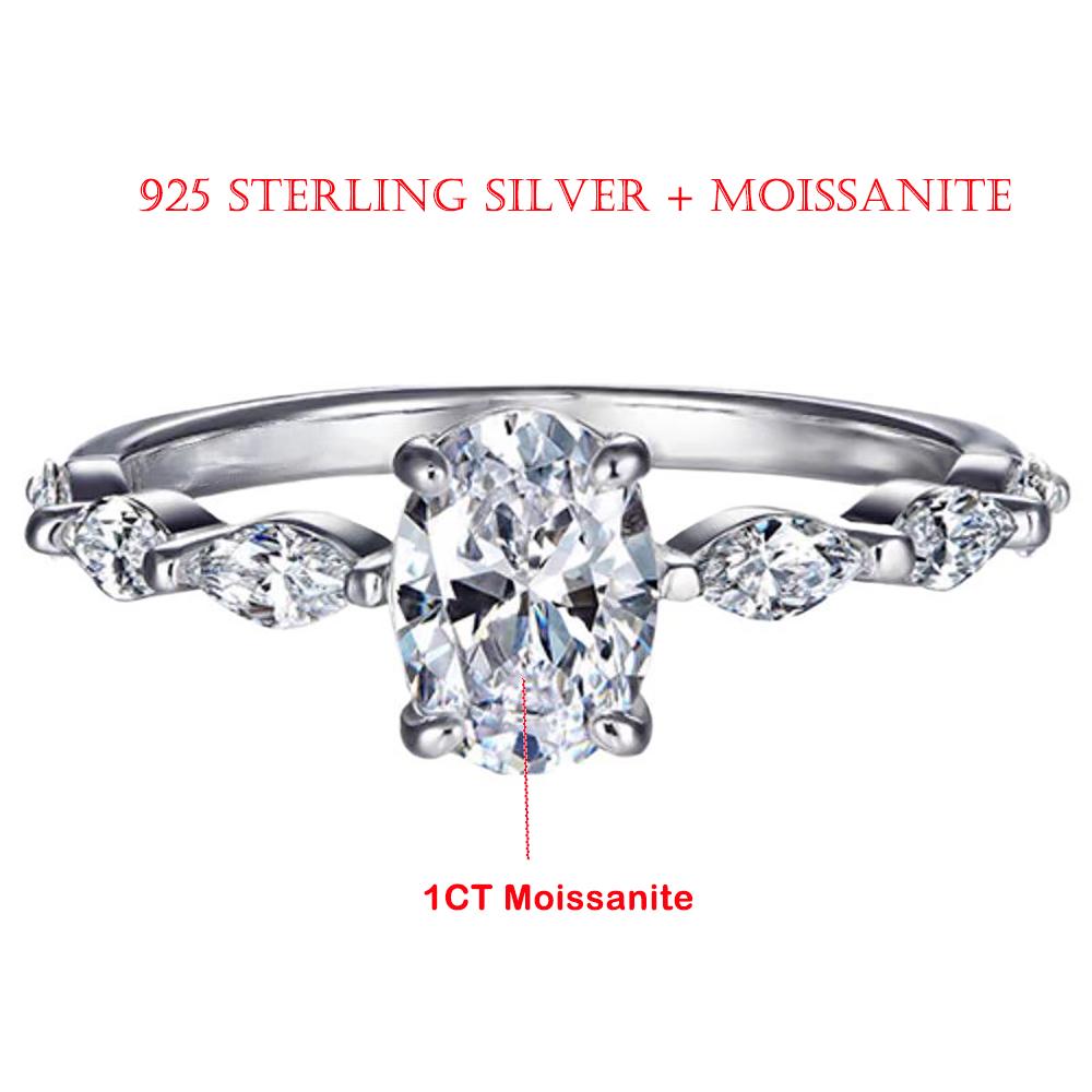 1 Karat oval geschliffene Moissanit-Ringe für Damen Funkelnder Diamant 925er Silber Verlobung Ehering Schmuck Mit