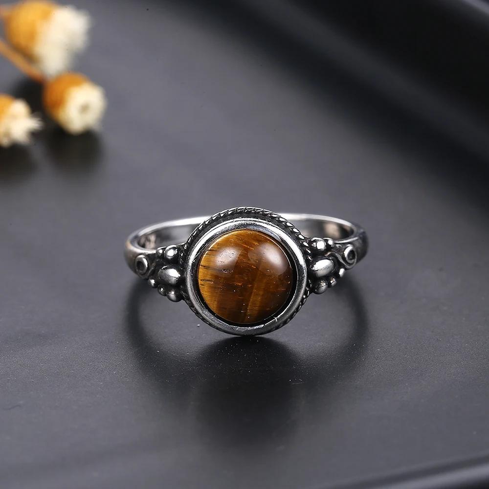 Bague Vintage Cuivre Sable Étoilé, Pierre Précieuse Étoilée Ronde & Anneau Sculpté, Bijoux Mode Bohème pour Femmes Transfrontalier