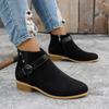 Large Size Short Boots Women's Pointed Head Heel Side Zipper Suede Belt Buckle Martin Boots Women's Boots