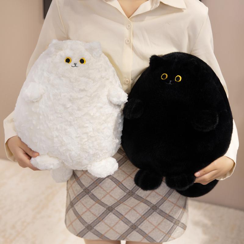 30cm Cute Chubby Cat Plush Toy White Black Pet Cat Doll Soft Material Stuffed Animal Kitten Doll Companion Doll Birthday Gift Present