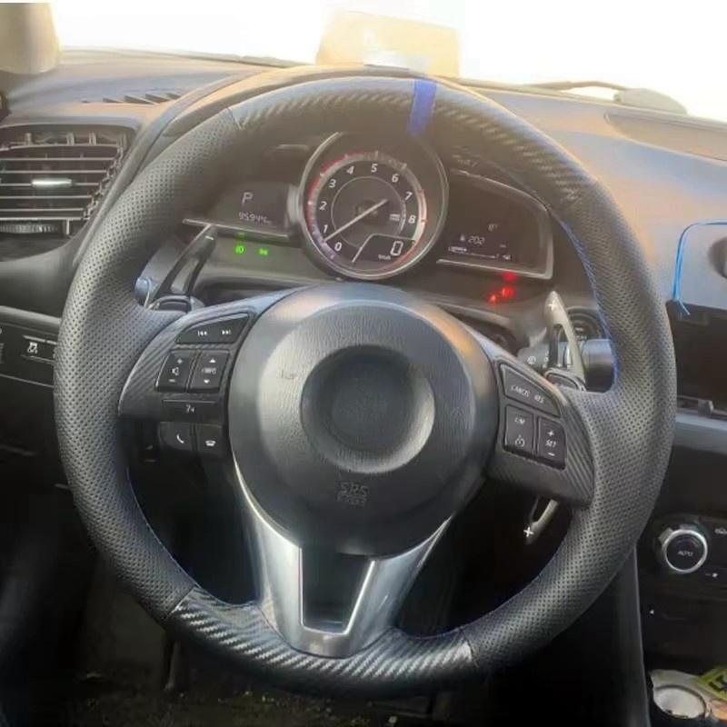 DIY Steering Wheel Cover Leather Carbon Fiber Interior Fit for Mazda 3 Axela Mazda 6 Atenza Mazda 2 CX-3 CX3 CX-5 CX5
