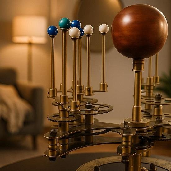Brass Orrery Solar System Model Steampunk Mechanical Planetarium Display Rotating Planet Desk Decor Handmade Cosmic Art for Office
