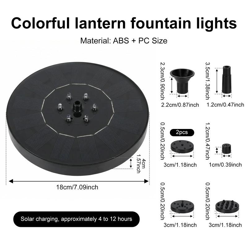 Pompa per Fontana d'Acqua Solare con 6 Ugelli e Luci LED Colorate, Decorazione da Giardino Esterna per Vasca per Uccelli, Decorazione per Stagno in Cortile