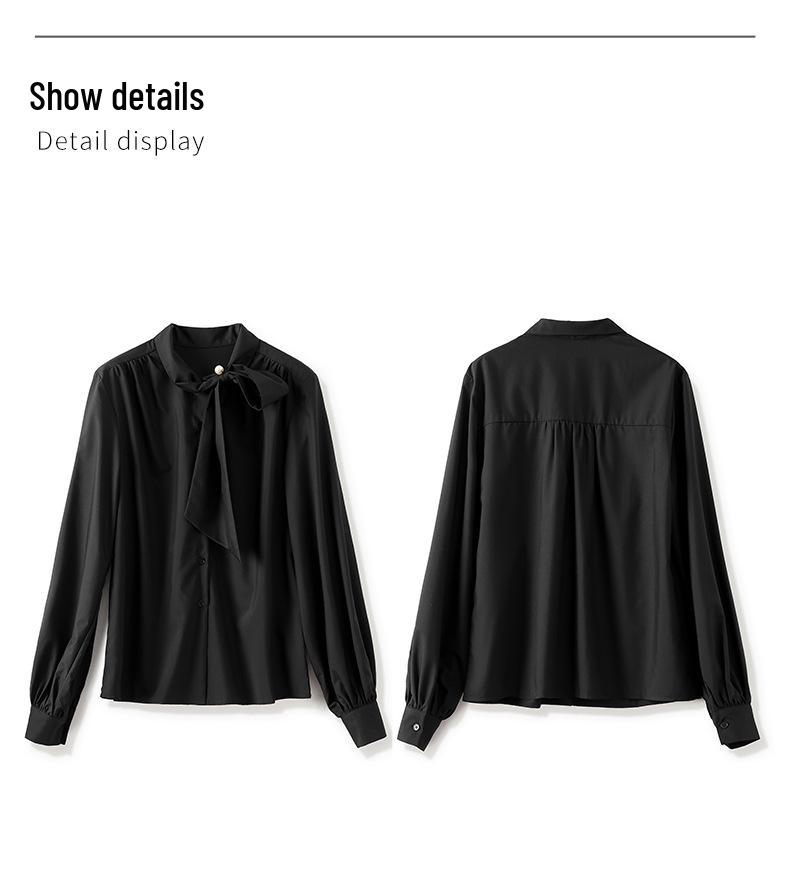 Commuting Coolness Lantern Sleeve Beaded Ribbon Women's Loose Top, Autumn/Winter Style