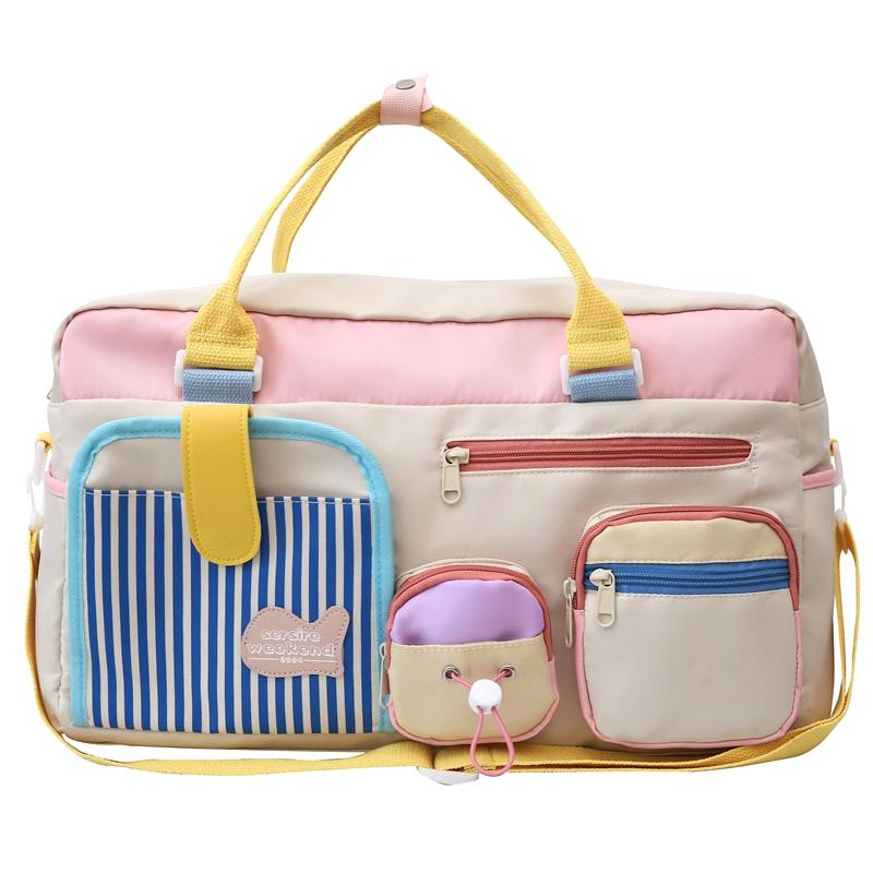 Dopamine Color Block Travel Bag Large Capacity Sports Duffle for Urban Hiking Mountaineering and Camping