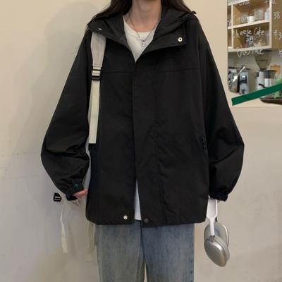 Black Stormtrooper Jacket Spring Autumn Thin Windproof Coats Casual Loose Zip Hooded Workwear Trenches Women’s Jackets