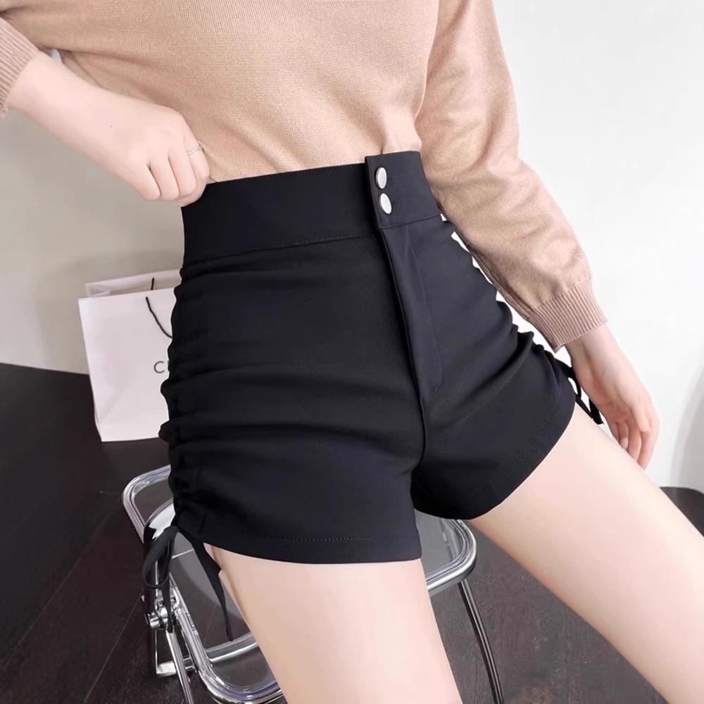 

Design Sense Black Ruched Drawstring High-Waist Shorts for Women - Slimming Booty Shorts, Autumn 2024 Collection L [105-118 jin]