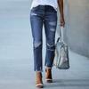 Trendy Women's Vintage Black Distressed Jeans, Frayed Rips & Raw Hem Casual Pants, Streetwear Jeans for Daily & Casual Outings