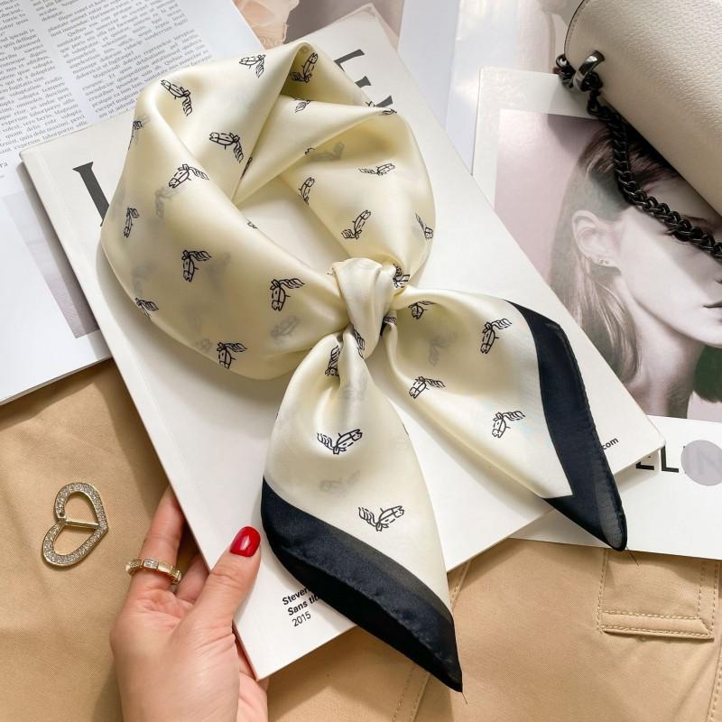 Elegant Silk-Like Square Scarf Women Korean Style Print Neck Lightweight 70x70cm Nylon Fashion Accessory