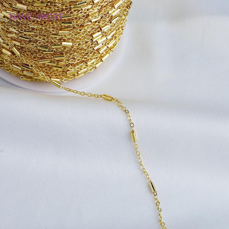 14K Gold Plated Brass Metal Clip Beads Tube Chain For DIY Jewelry Necklace Bracelet Making Findings Bulk Chain Wholesale