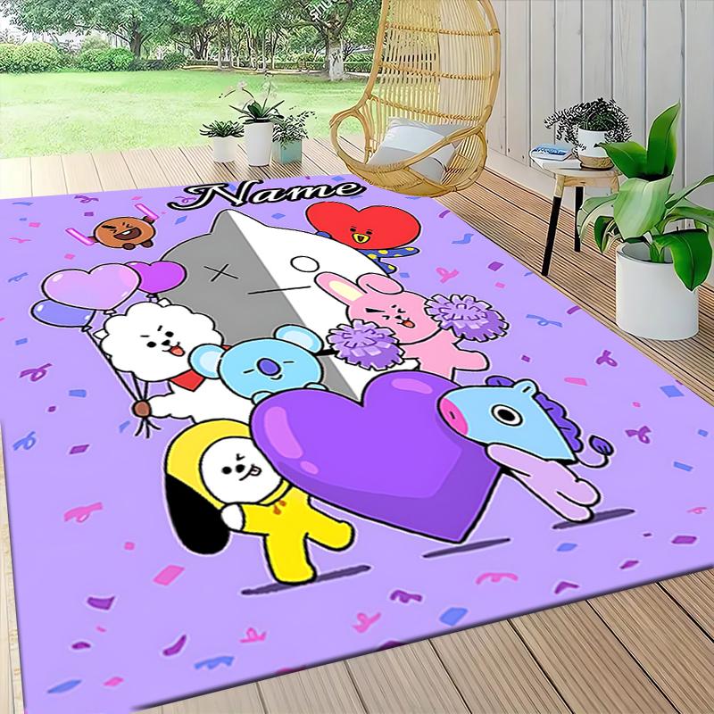 Custom Name BT21 Character Celebration Carpet Rug Customizable Soft Washable Anti-Slip Home Living Room Sofa Mats Personalized Rug. 0909154