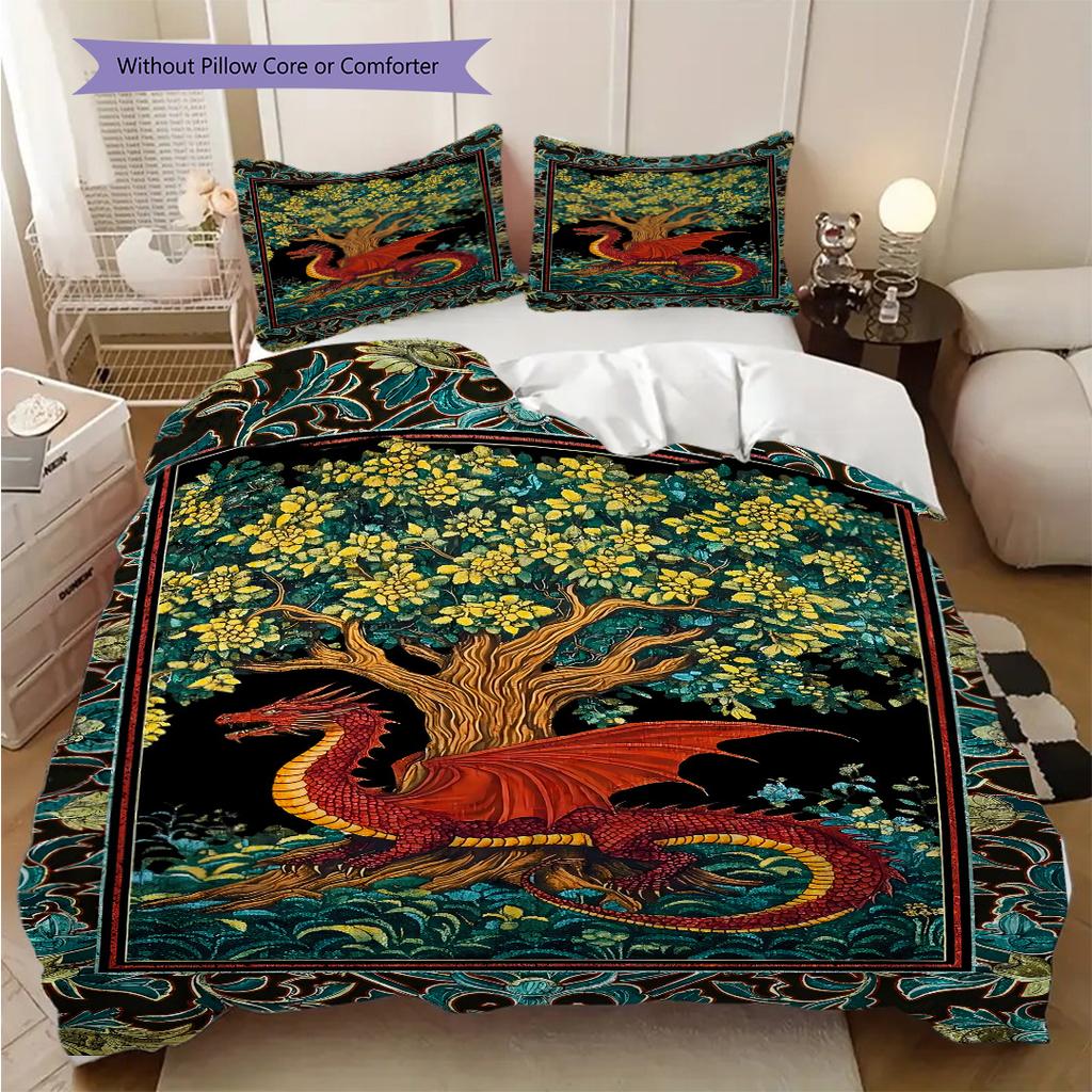 Medieval Gothic Fantasy Dragon bedding, duvet cover, pillowcase, home decoration, birthday gift (1 * duvet cover+2 * pillowcase, coreless)