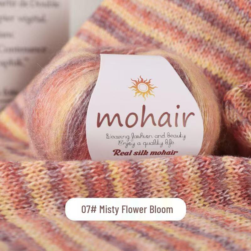 Gradient Silk Cloud-Pattern Mohair Rainbow Yarn Sweater Scarf Hat Shawl DIY Kit.