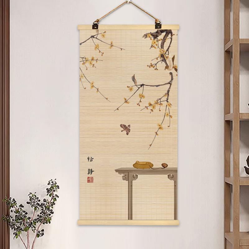 Chinese Bamboo Curtain Hanging Painting Bamboo Scroll Decorative Painting Hanging Paintings on The Entrance Wall Home Decoration