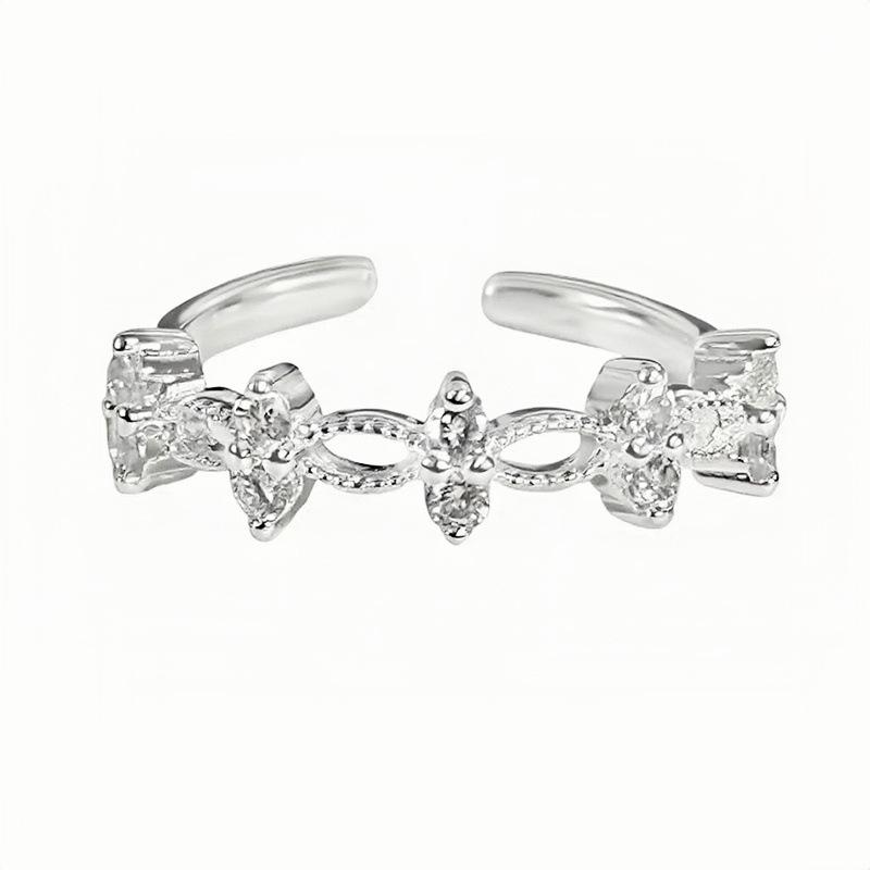 Simple Lace Love Zircon Row Diamond Open Ring Women'S Personality Light Luxury Niche Exquisite Ring