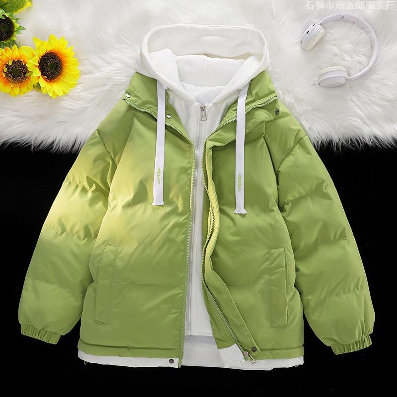 Winter neue Fake-Zweiteiler Kapuzen-Baumwolljacke Herren kurz locker verdickt Baumwolljacke Winter Brot-Daunenjacke