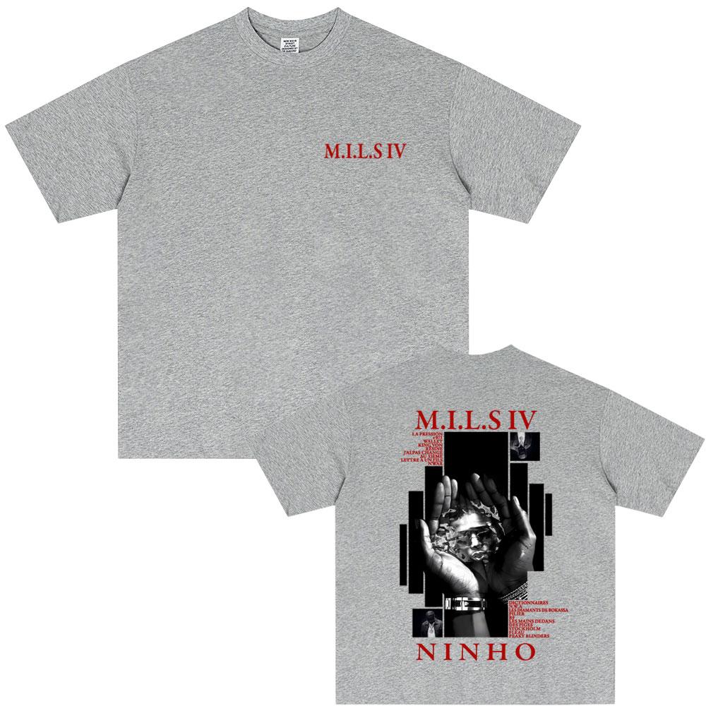 Rapper Ninho MILS 4 Album Grafisch T-shirt Mannen Mode Oversized Streetwear Unisex Vrouwen Hip Hop Pop Muziek T-shirt Mannen Katoenen Tops