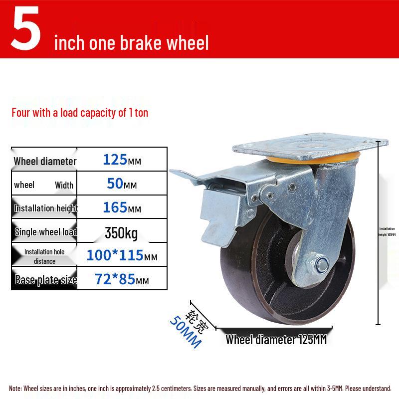 Heavy Duty High-Temp Swivel Caster Wheel, 4-8 Inch, Extra Thick Cast Iron, Industrial Load Bearing