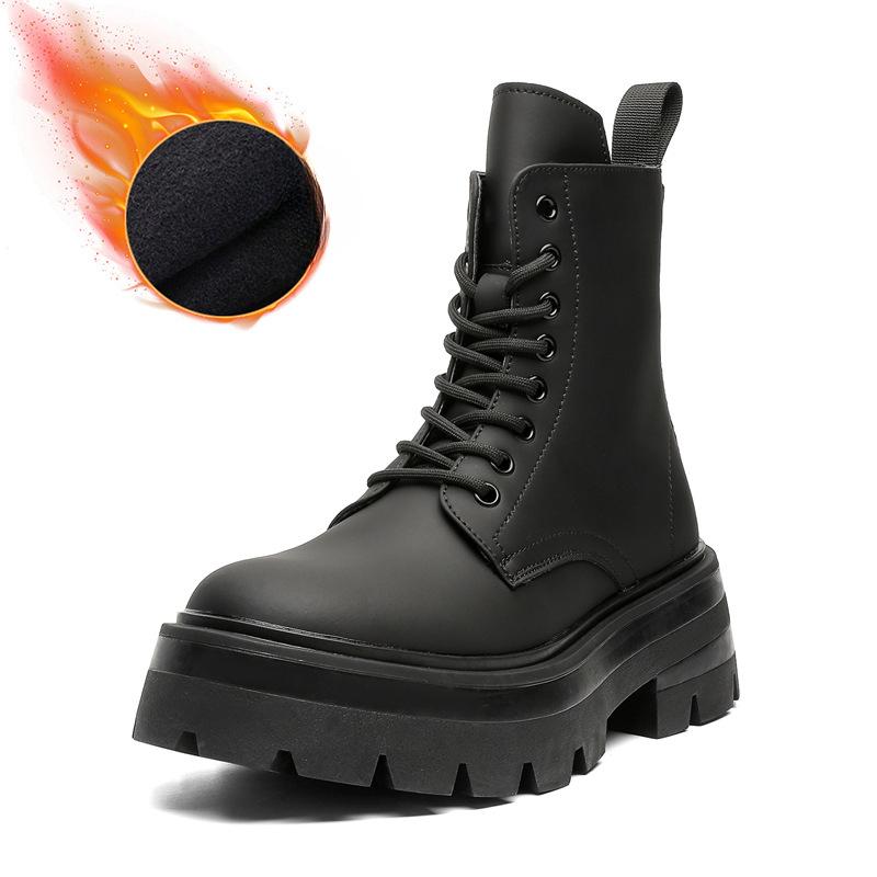 Martin Boots Men'S Thick-Soled Heightening Leather Shoes New Leather Boots Medium-Top Derby Boots 3320-R