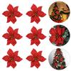 6pcs Christmas Tree Flower Decor Small Simulated Plastic Flowers Diy Glittering Holiday Wedding Decoration Artificial Garland