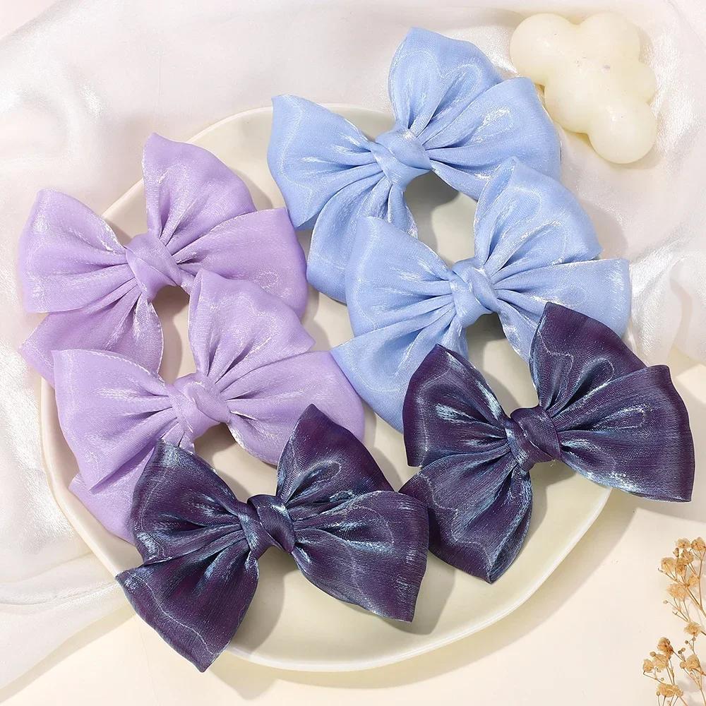 BABY BOWS 2Pcs 4.3inch Big Bows Chiffon Hair Clips Cheer Bowknot Hairpin Children Headdress Fashion Girls Hair Accessories
