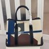 2025 Canvas With Top Layer Cowhide Women's Bag Garden Handbag Large Capacity Leather Contrasting Single Shoulder Tote