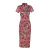 Lady Petticoats Plus Size Women Cheongsam Floral Print Slim Short Sleeve Splits Midi Dress for Party