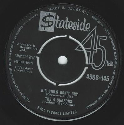 7inch Record FOUR SEASONS - Big Girls Don't Cry / Connie-O 45SS145 Stateside 1963 UK Rock Used