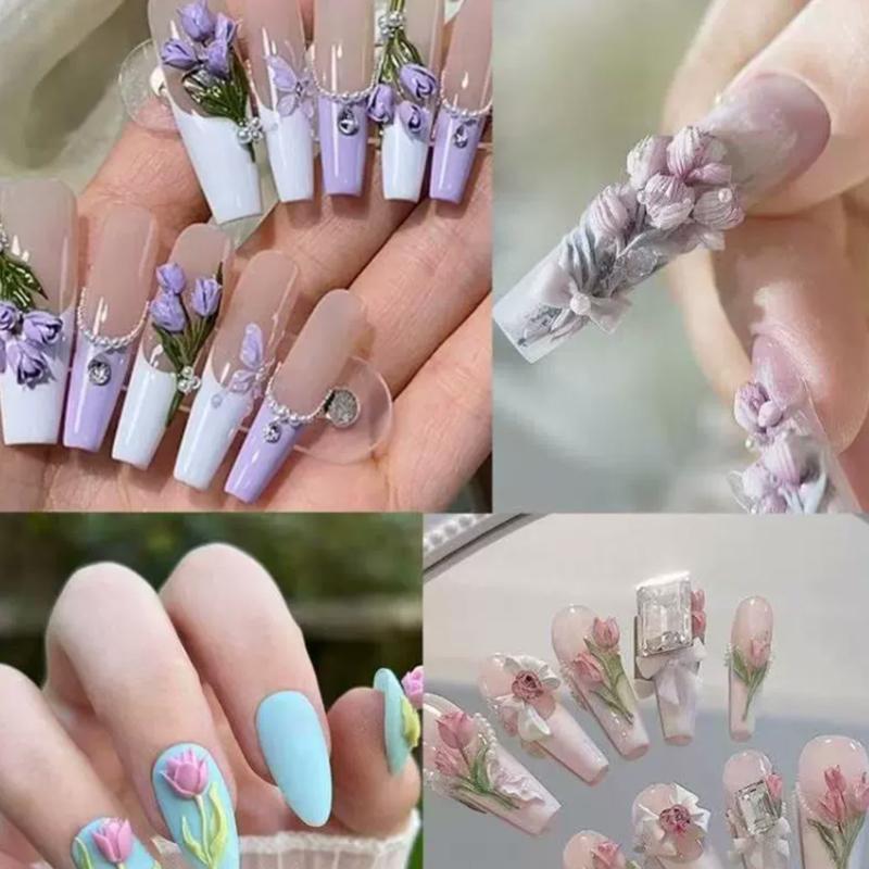 Flowers Rose Tulip Nail Silicone Relief Nail Art Mold Nail Salon Manicure Tool Diy Nail Decoration Accessories
