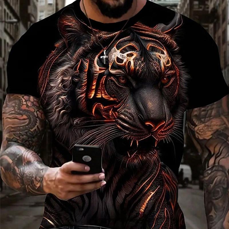 Men's Graphic Animal Tiger T Shirt Short Sleeve T shirt 3D Print Crew Neck Shirt Daily Designer Retro Vintage
