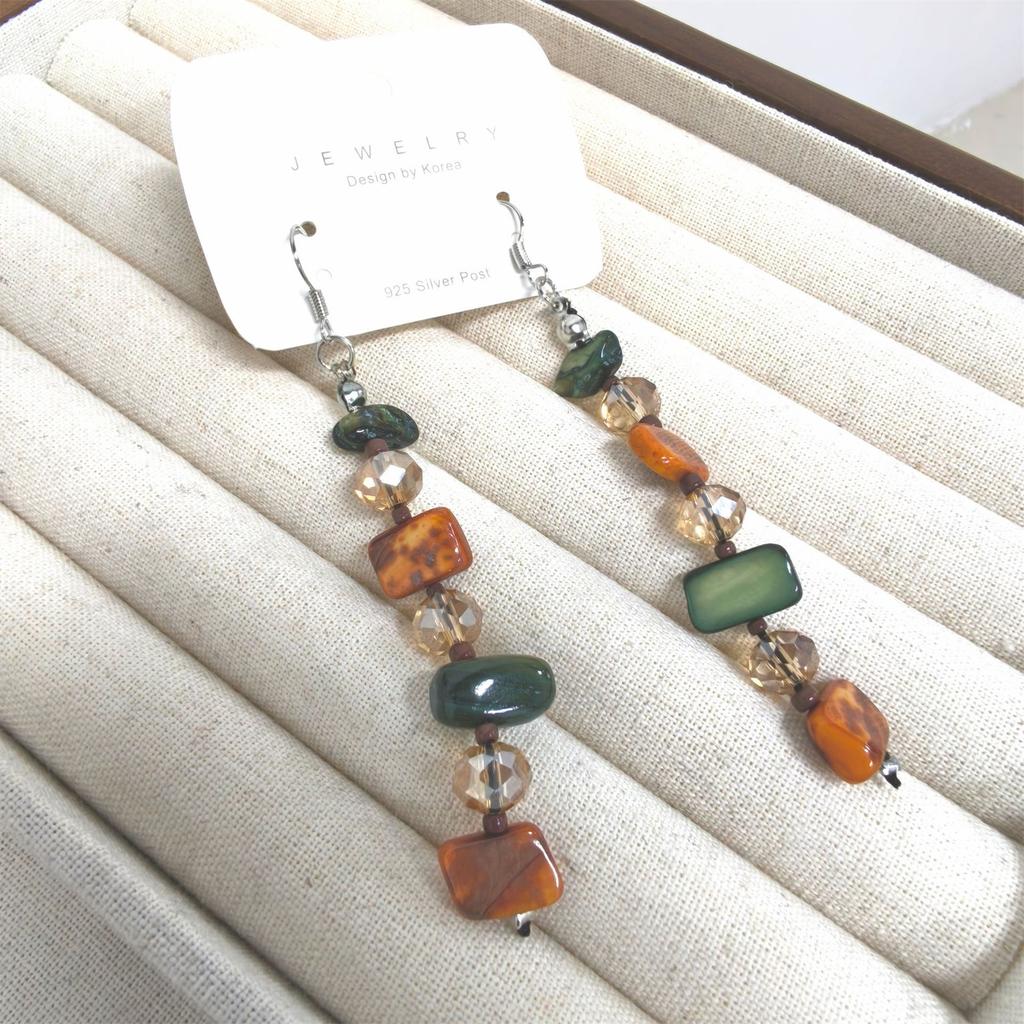Women's Retro Beaded Drop Earrings Long Dangle Earrings Elegant Vintage for Winter