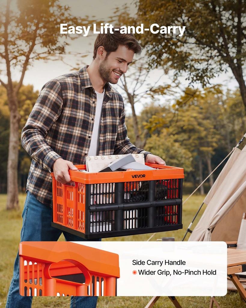 Plastic Collapsible Storage Bins, 45L 6 Packs, Stackable Folding Storage Crates with Handles, Holds 15 kg Per Bin, Foldable Heavy Duty Containers,