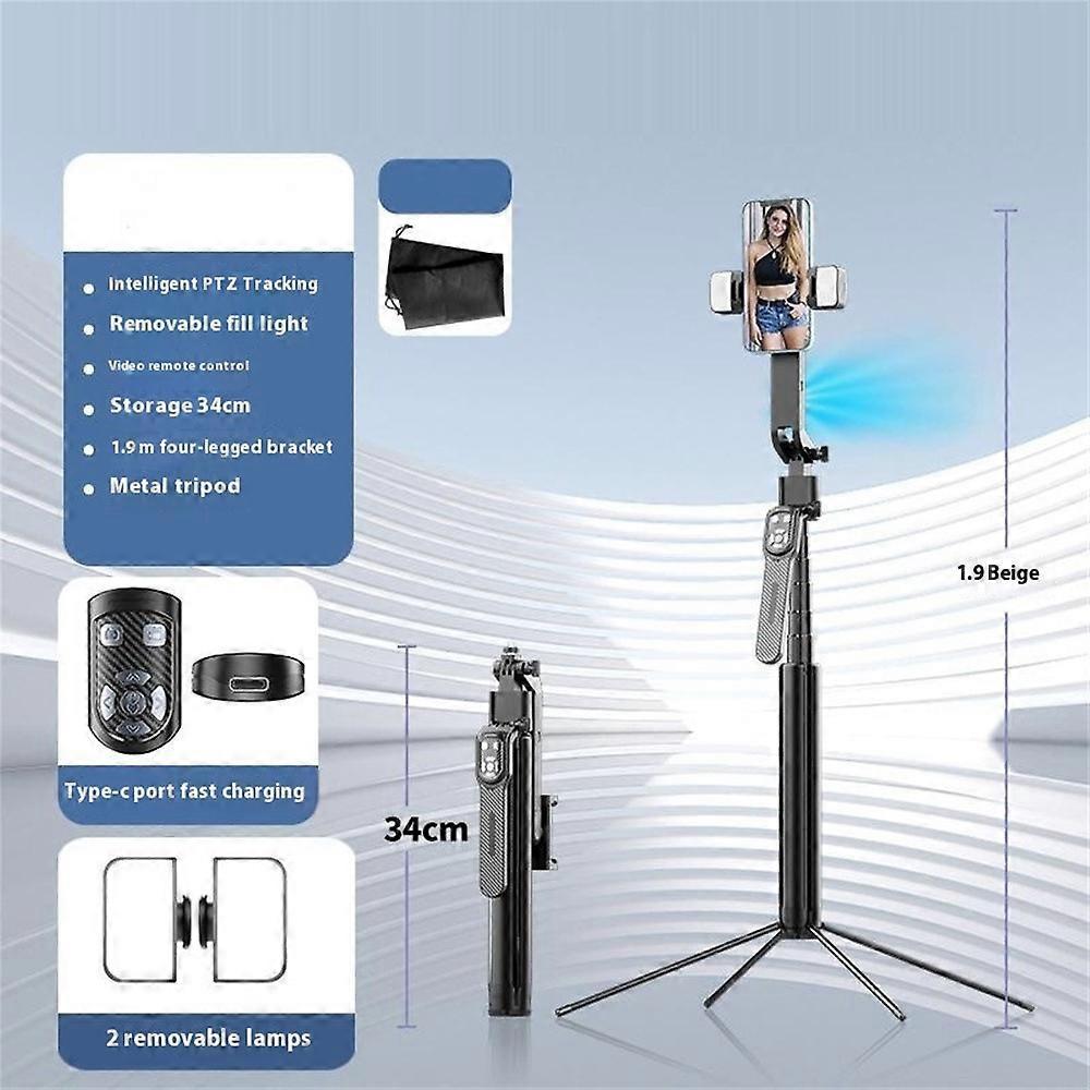 Q530TK Expandable Auto Face Tracking Tripod with Dual Lights 360° Rotating Metal Phone Stand Selfie Stick