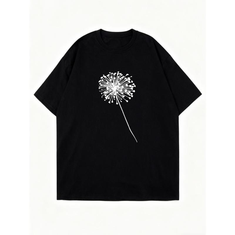 Black Oversized T Shirt With Dandelion Print For Casual Wear And Everyday Style