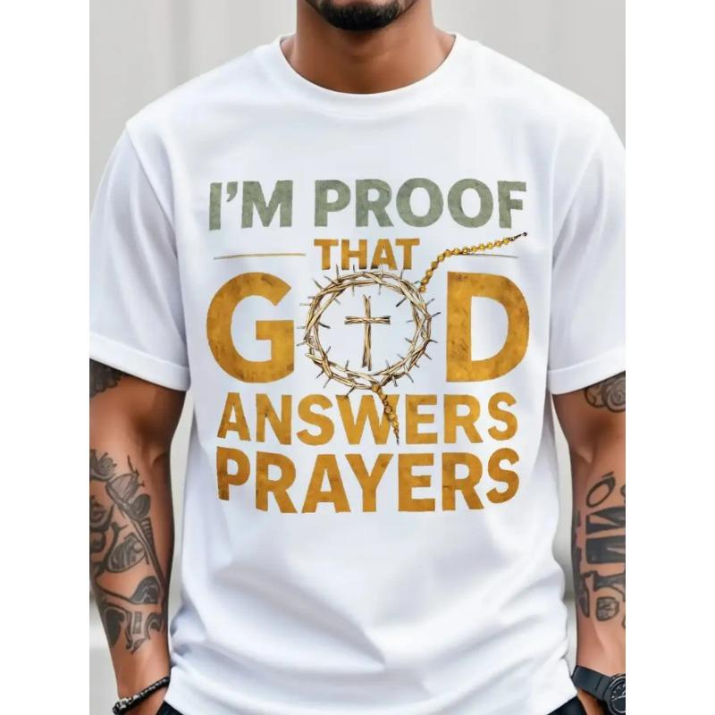 

European sizes Men s Christian T-Shirt I Am God s Response to Prayer with Crown & Cross Design - Golden Lettering 4XL