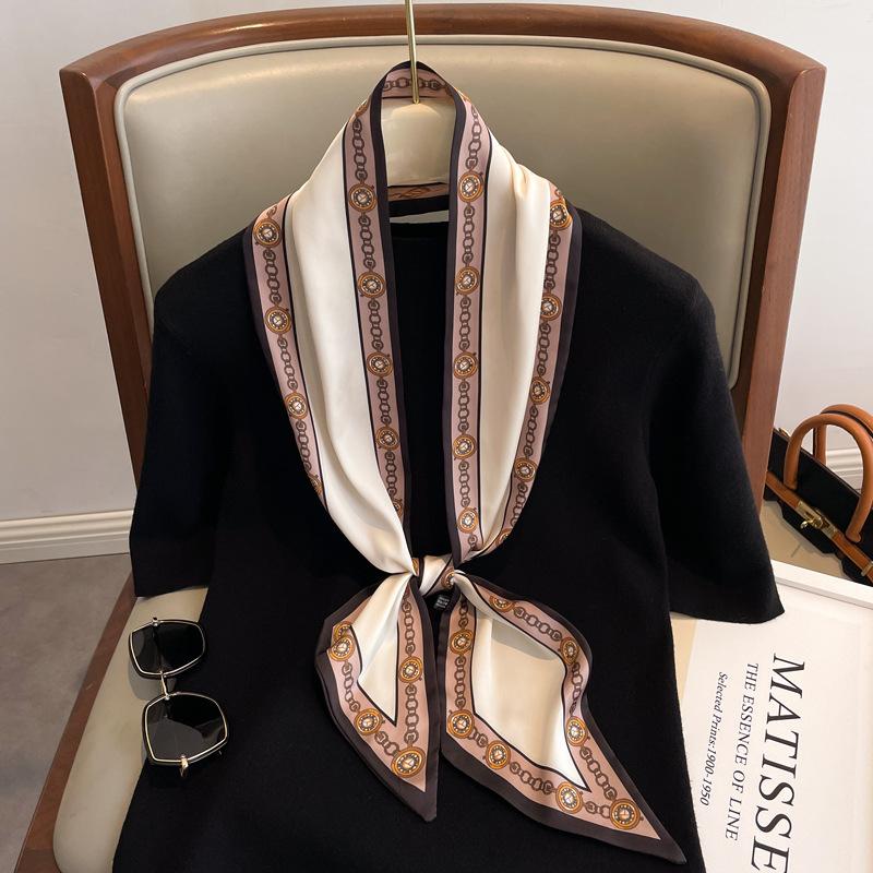 Long small silk scarf women's spring, autumn and summer black neck protection scarf with shirt streamer ribbon belt thin scarf