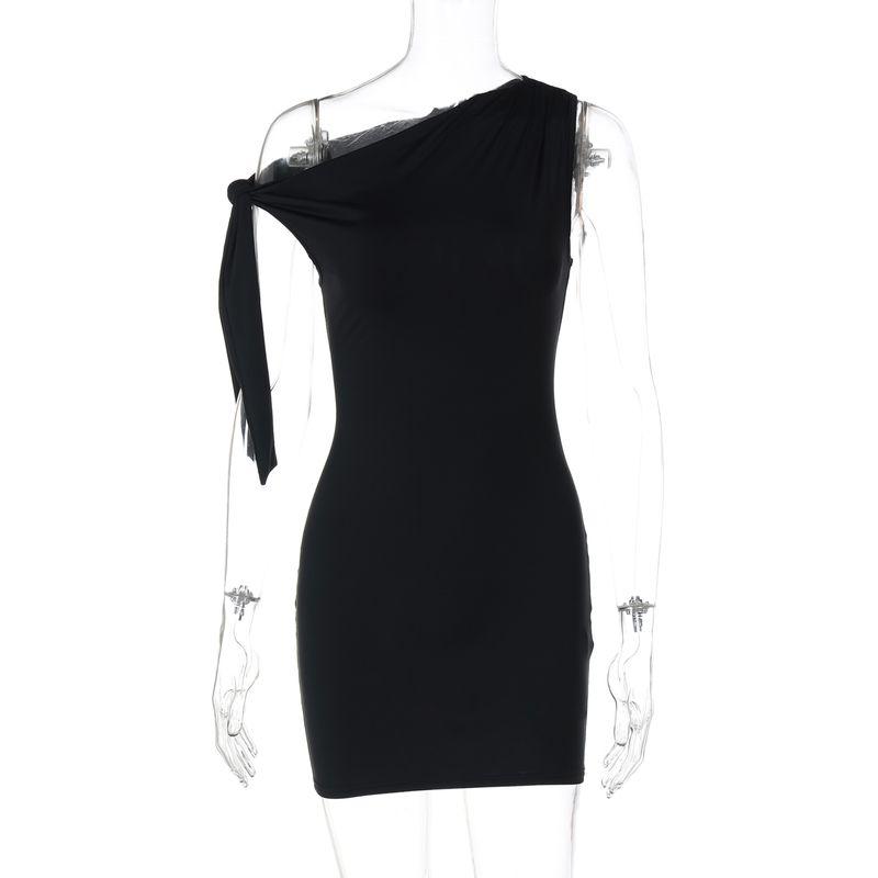 

Gusty Fancy Elegant Adult Lady like Woman Diagonal Collar One Shoulder Design Skinny Hip Skirt Women s Sexy Twist Dress Black S