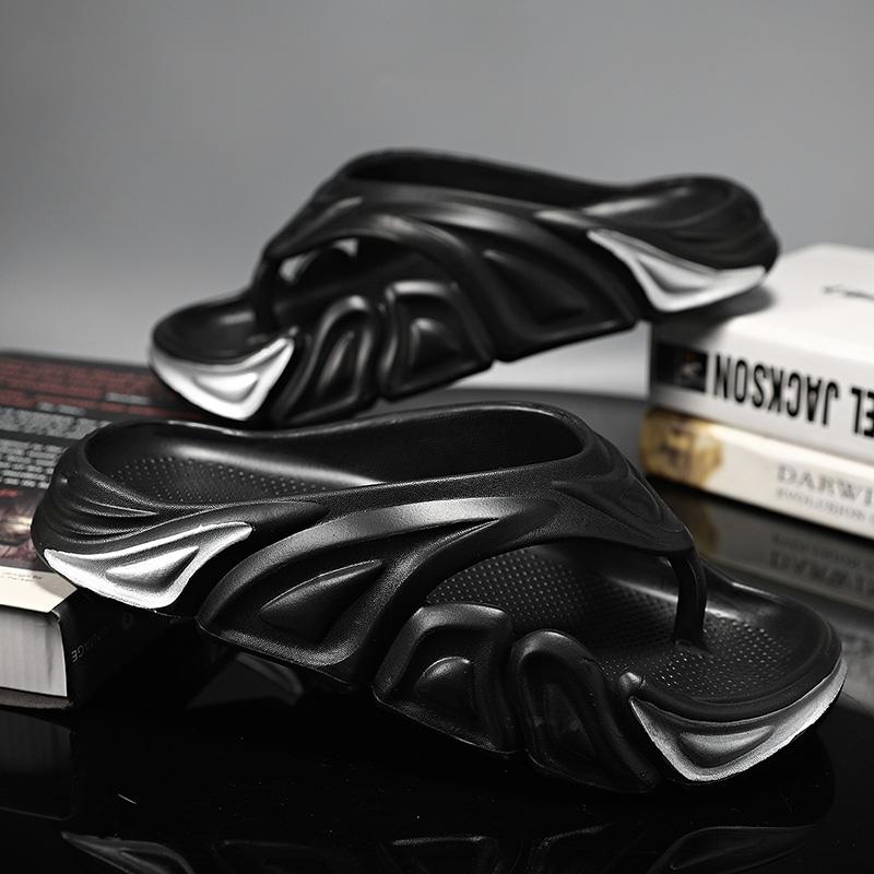 Men Summer Non-slip Flip Flops Outside Beach Slippers Flat Shoes Outdoor Slides Non-Slip Home Ashion Sandals Hollow Breathable