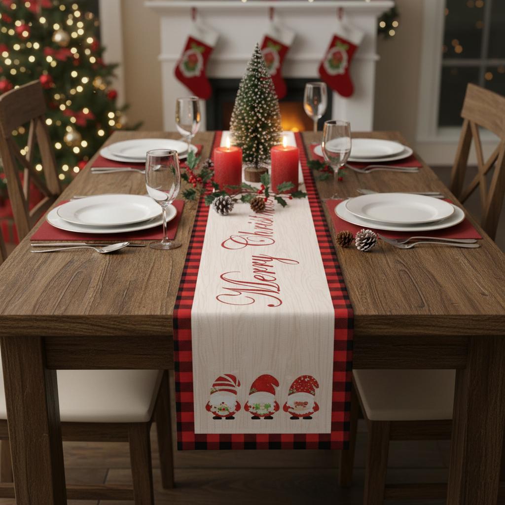 Christmas table runner, double-sided, red Christmas tablecloth, 180x35 cm
