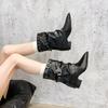 Bottes Tube Automne Vintage Talon Épais Bout Pointu pour Femmes Boucle de Ceinture Mode Bottines Élégantes pour Dames à Enfiler Bottines Modernes Mi-Mollet