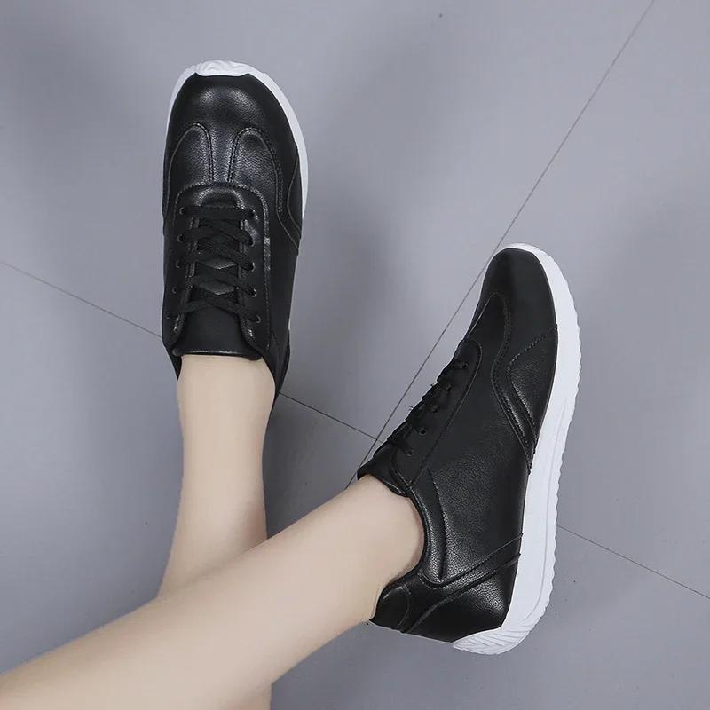 White Leather Sneakers Sport Vulcanized Shoes Comforthable Spring Sneakers Casual Shoes Fashion School Tennis Flat Shoes