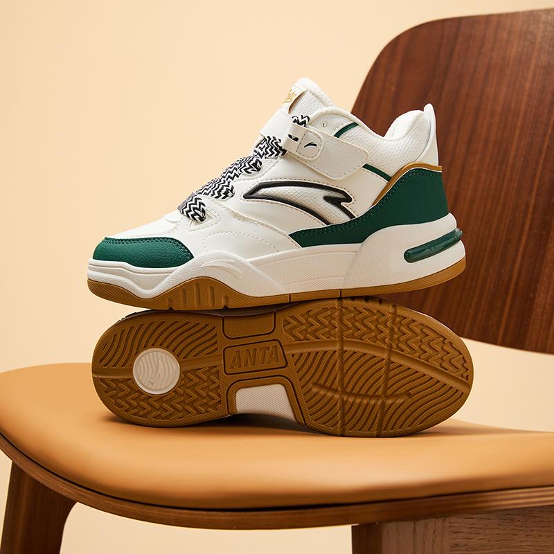 Anta Kids Fashion Versatile Non-Slip Durable Mid-Top Sneakers Men Sneakers White Green A12448004-1