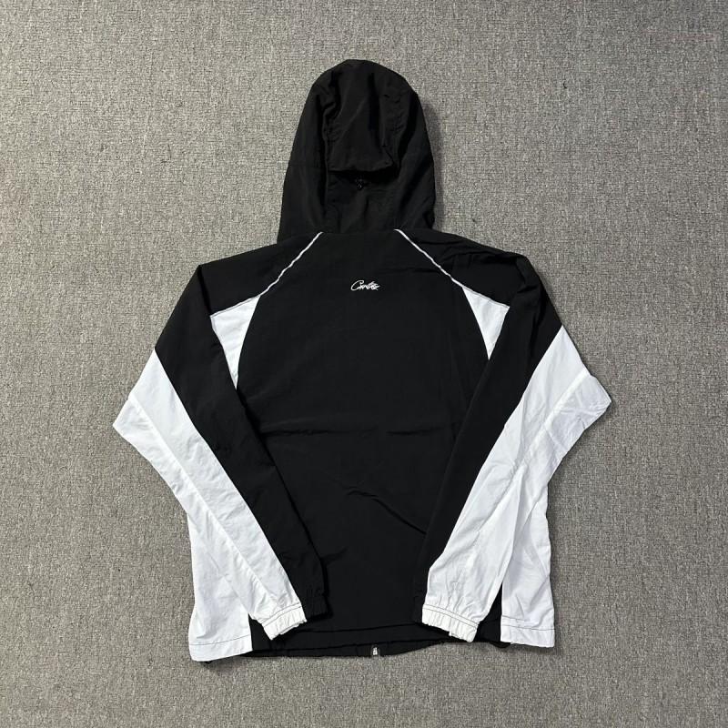 Mens Streetwear Windproof Water-Resistant Cotton Blend Hooded Jacket With Reflective Tape Detail